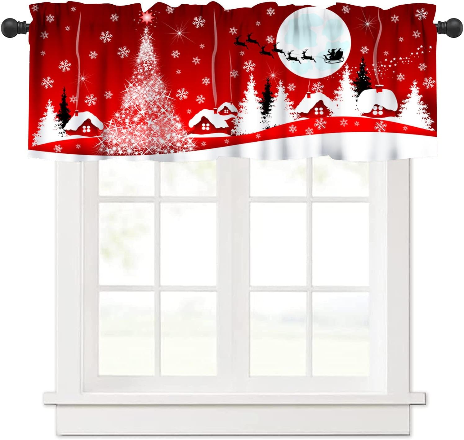 Santa & Reindeer Christmas Valance - Festive Kitchen Decor