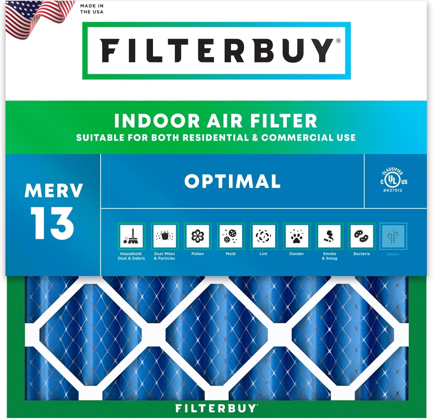 Filterbuy 24x24x4 Air Filter MERV 13 for Smoke & Allergy Defense