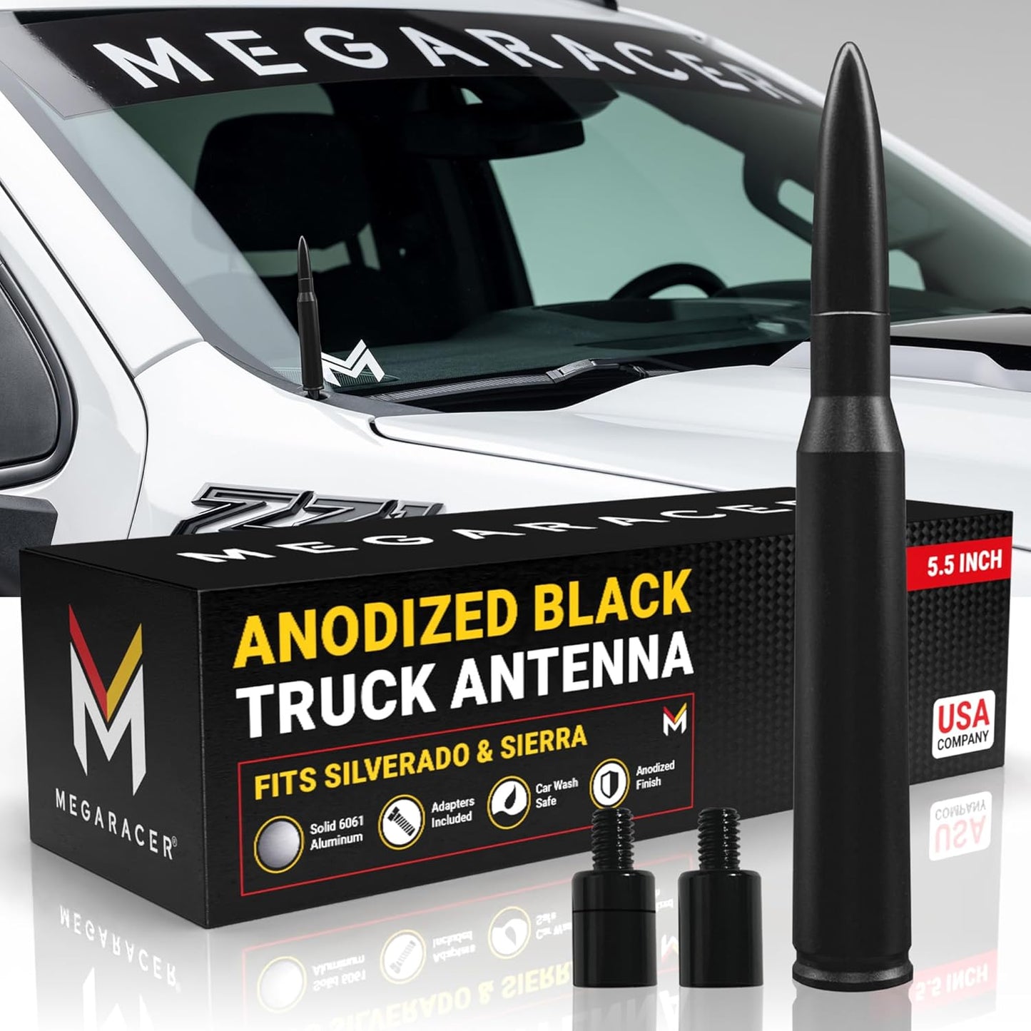 Anodized 50 Cal Bullet Antenna for Chevy Silverado & GMC Sierra