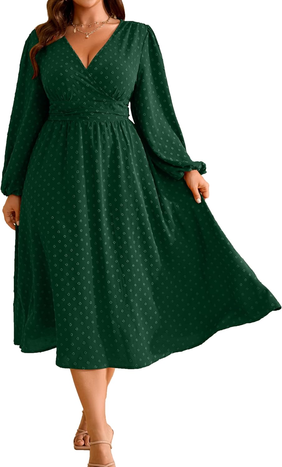 Plus Size Fall Wedding Guest Dress with Wrap V Neck Design