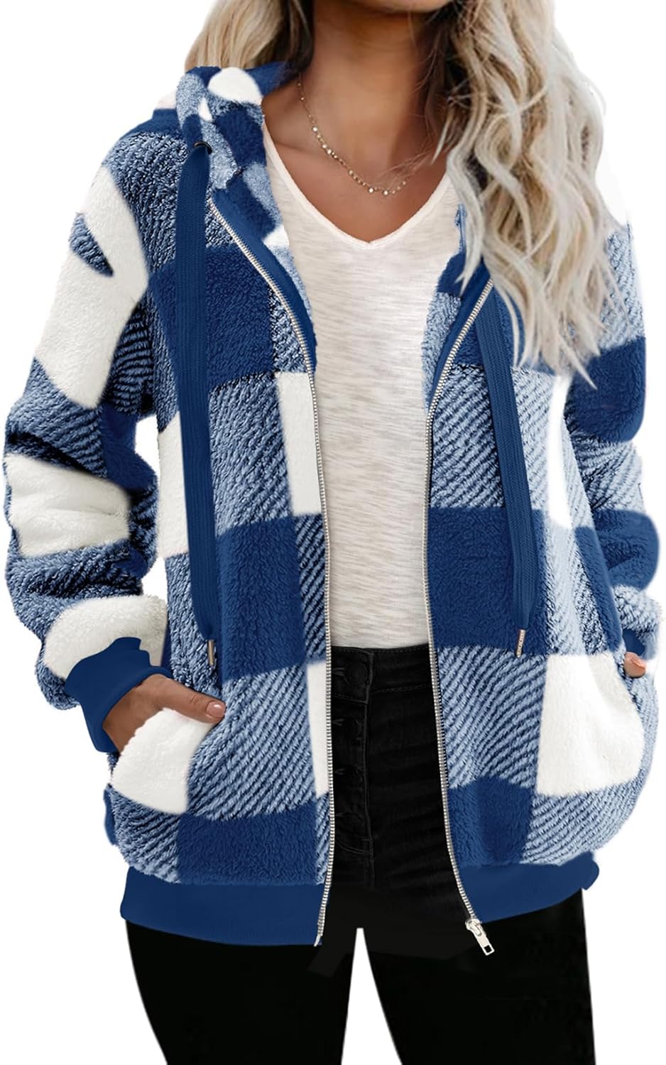 Nirovien Womens Sherpa Jacket Cozy Zip Up Fleece Hoodie