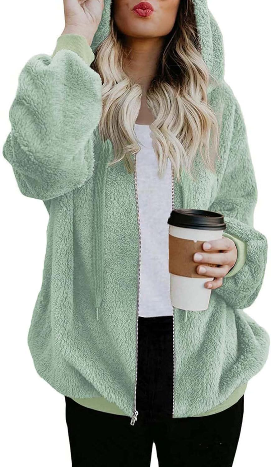 ReachMe Womens Oversized Sherpa Jacket for Cozy Fall Style