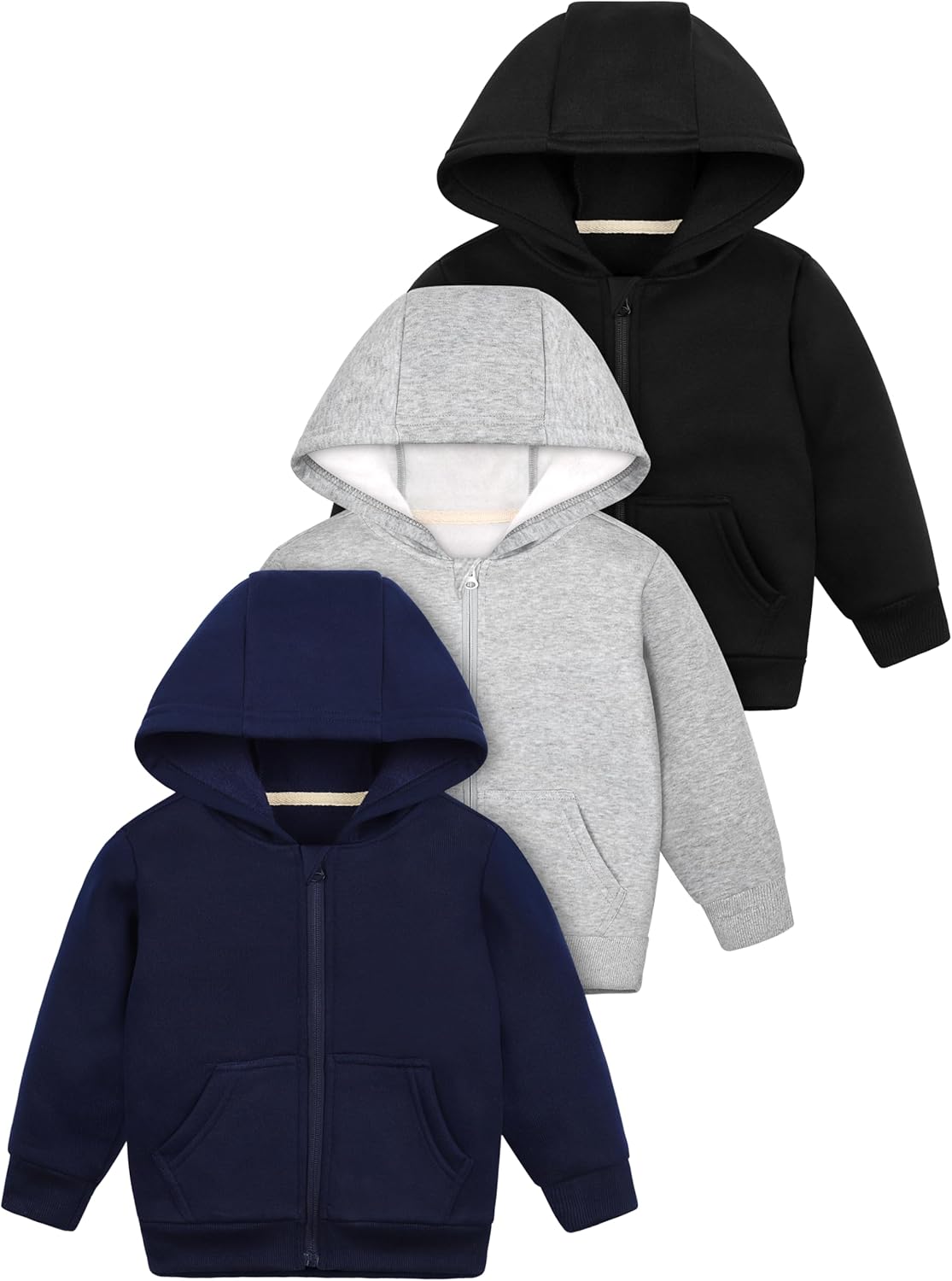 Cooraby Baby Boys Long Sleeve Full-Zip Hoodies - 3 Pack