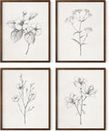 Grey Floral Wall Art Set of 4 Plant Posters for Room Aesthetic