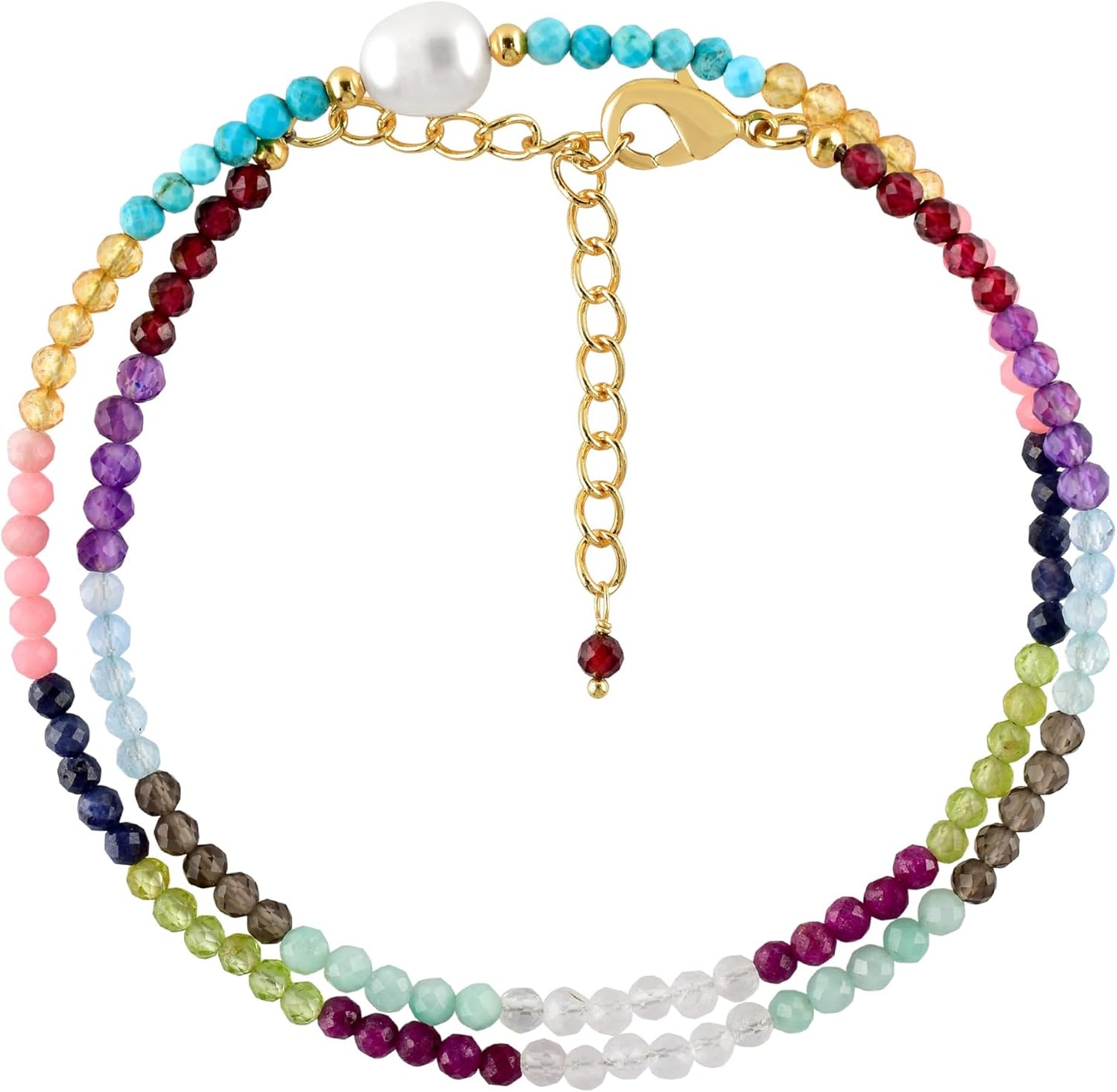 Gemstone Gold Necklace for Women with Freshwater Pearl Charm