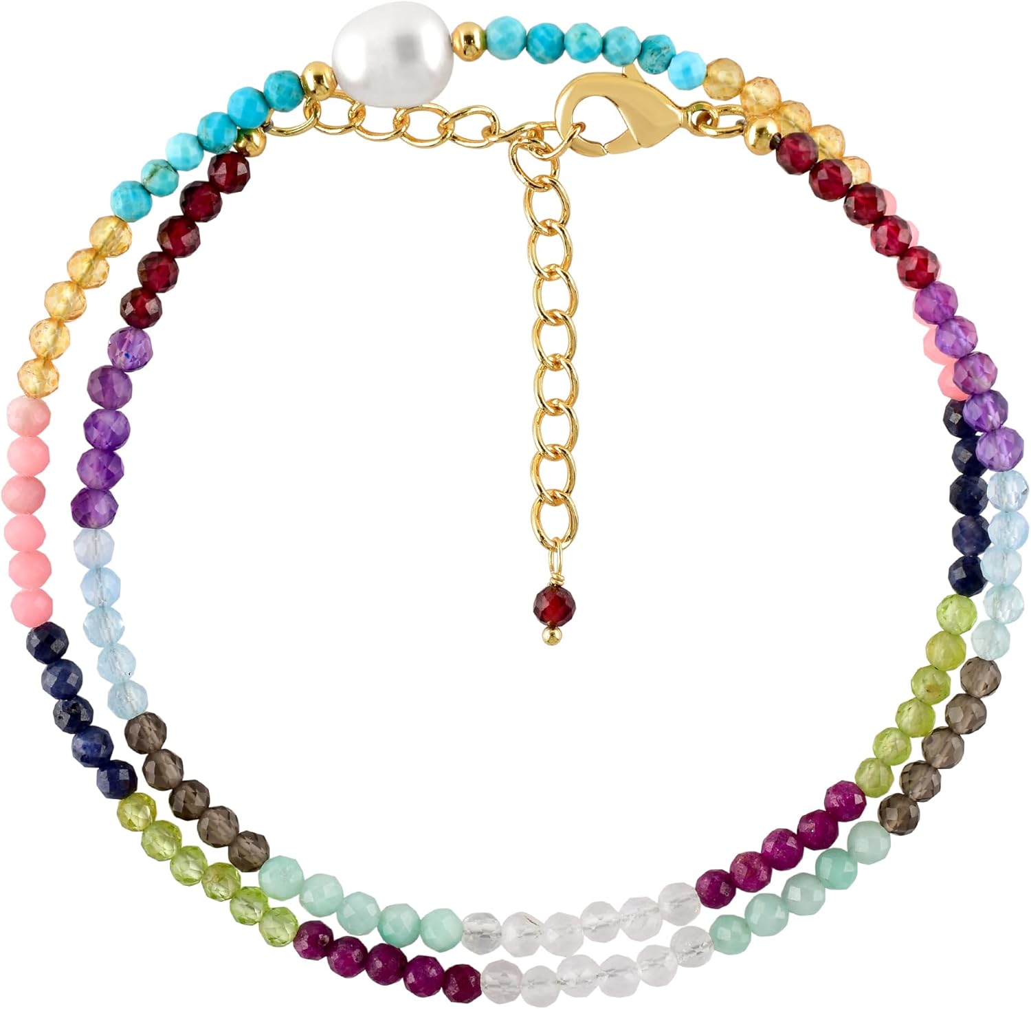 Gemstone Gold Necklace for Women with Freshwater Pearl Charm