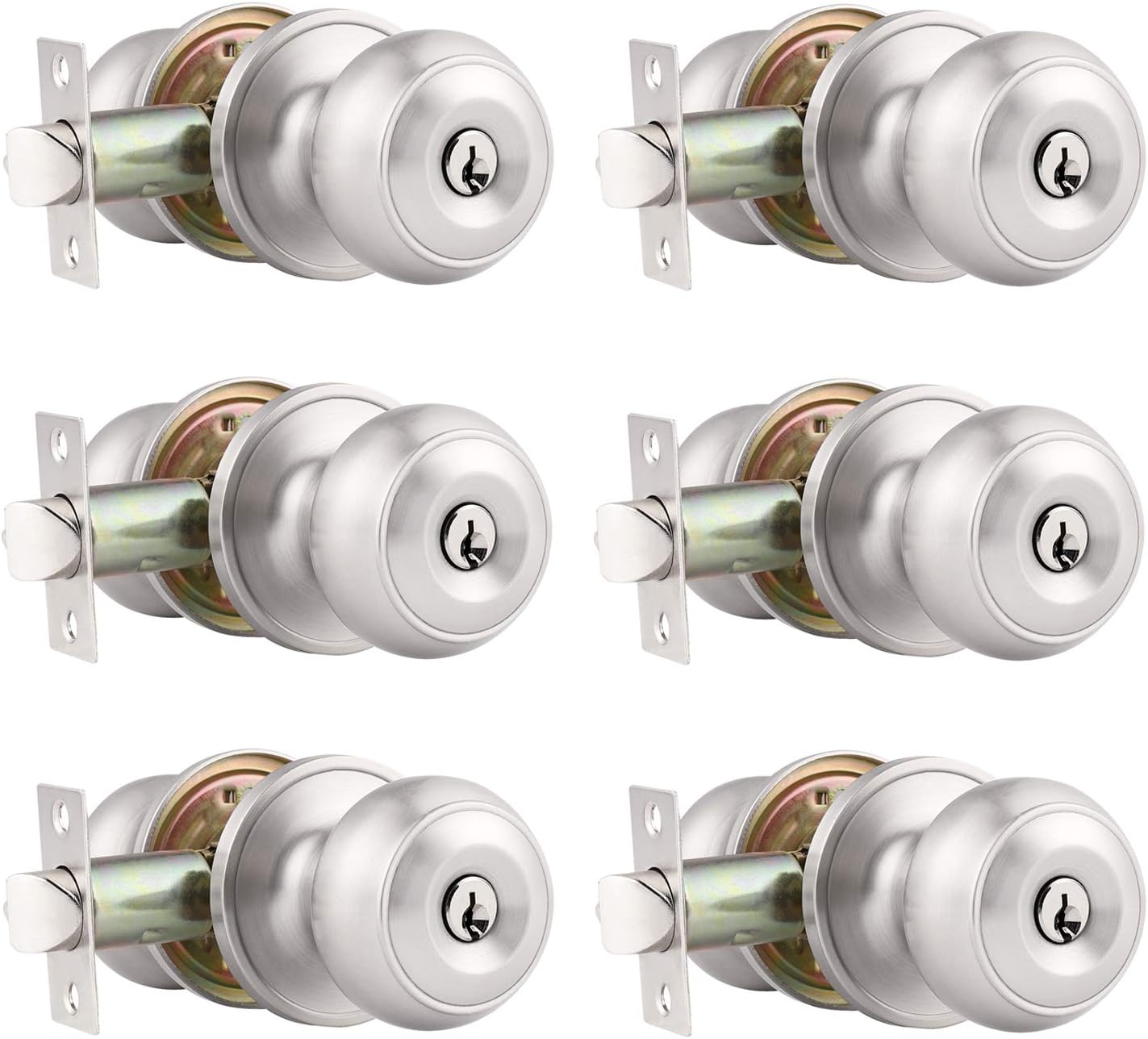 Probrico Satin Nickel Round Entry Door Knobs for Security