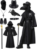 Plague Doctor Costume for Kids 5-12 - Full Robe, Mask & Accessories