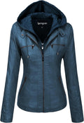 Springrain Women's Faux Leather Moto Biker Jacket with Detachable Hood