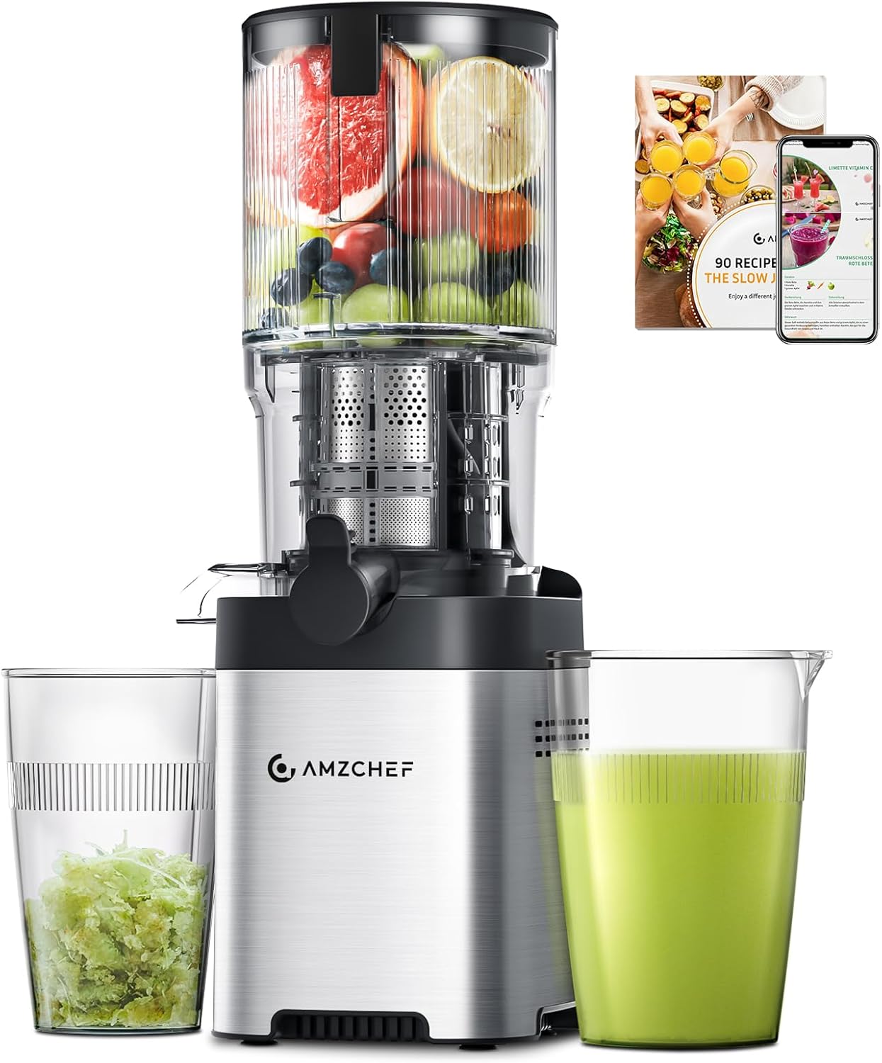 AMZCHEF Cold Press Juicer with 5.4-Inch Wide Chute for Juicing