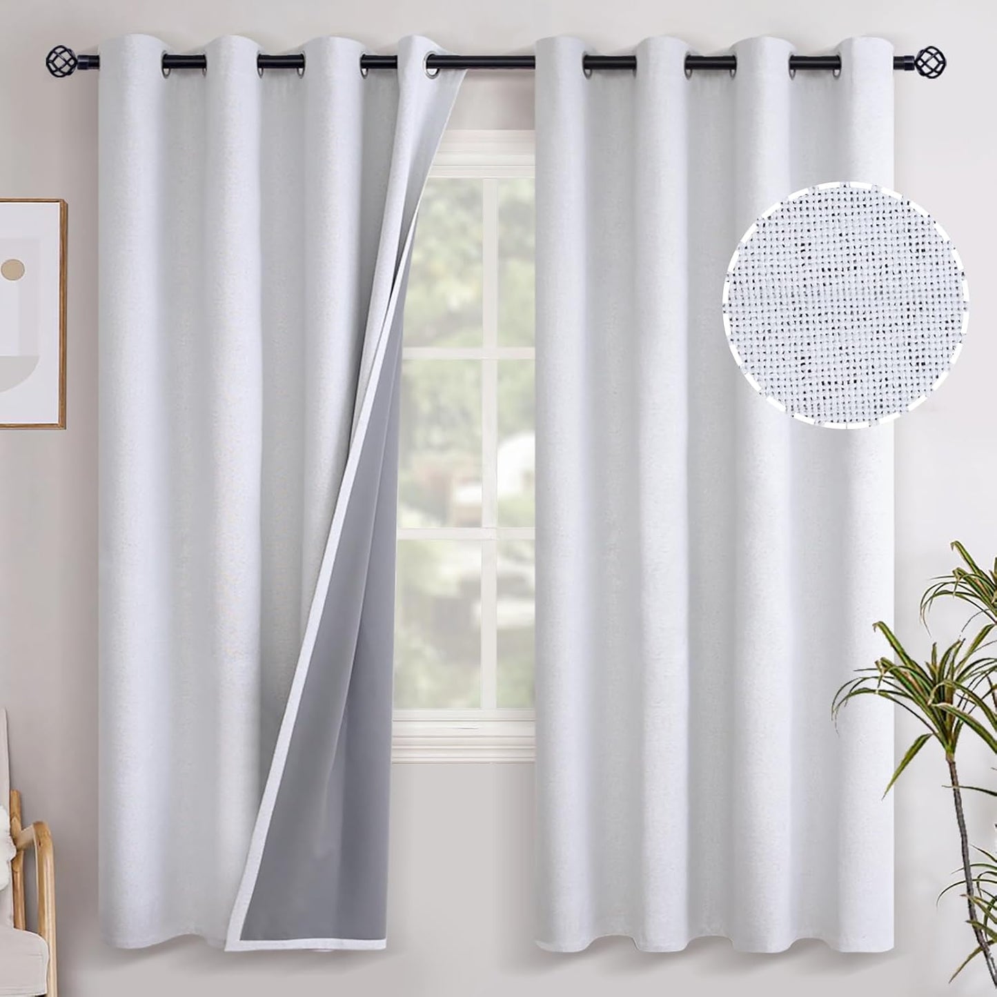 YoungsTex Greyish White Linen Blackout Curtains for Living Room