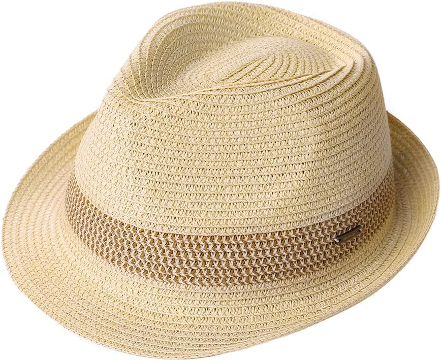 Packable Straw Fedora Panama Sun Hat for Summer Beach Fun