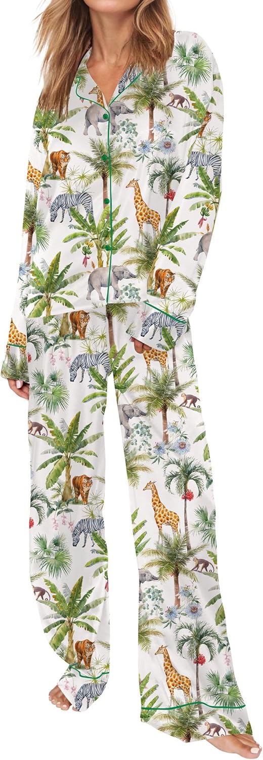 Satin Pajamas Set for Women - Long Sleeve Button Down Pjs