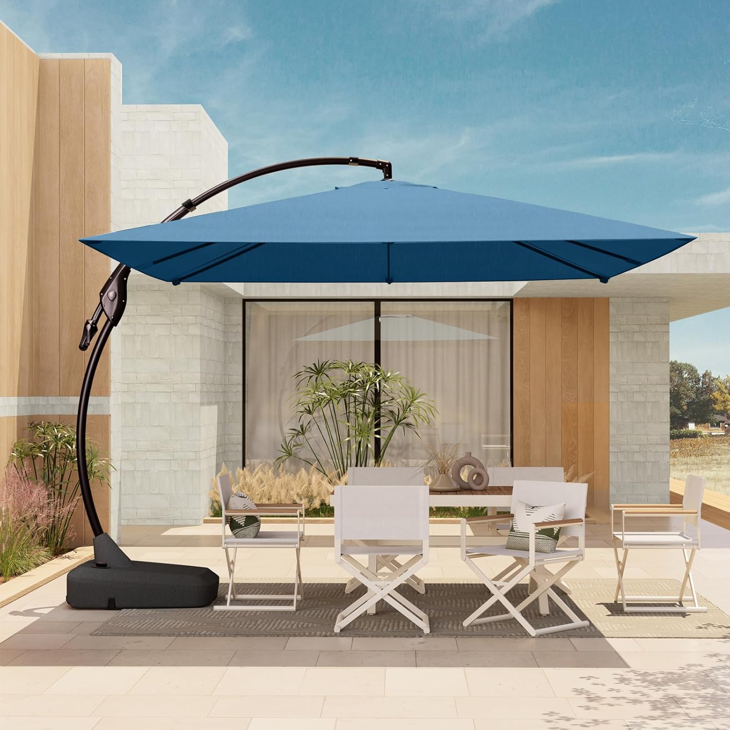 10X10 FT Sunbrella Offset Umbrella with Base for Outdoor Use