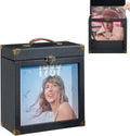 Vinyl Record Storage Solid Wood Box with Display Window - Holds 30-35