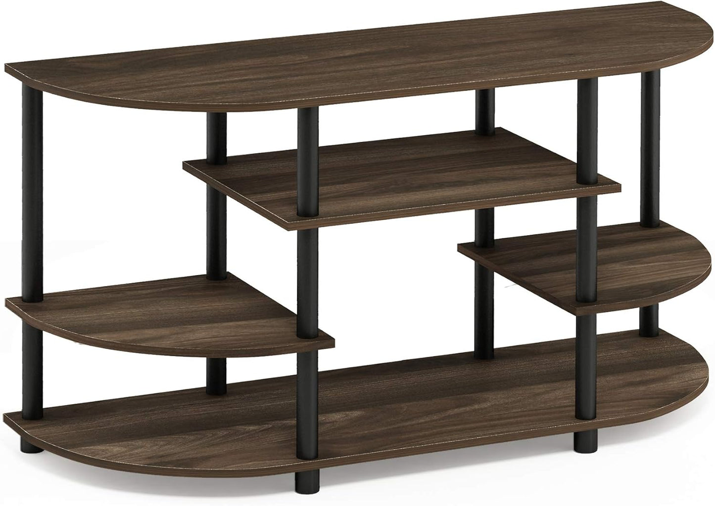 Space-Saving Corner TV Stand in Columbia Walnut/Black