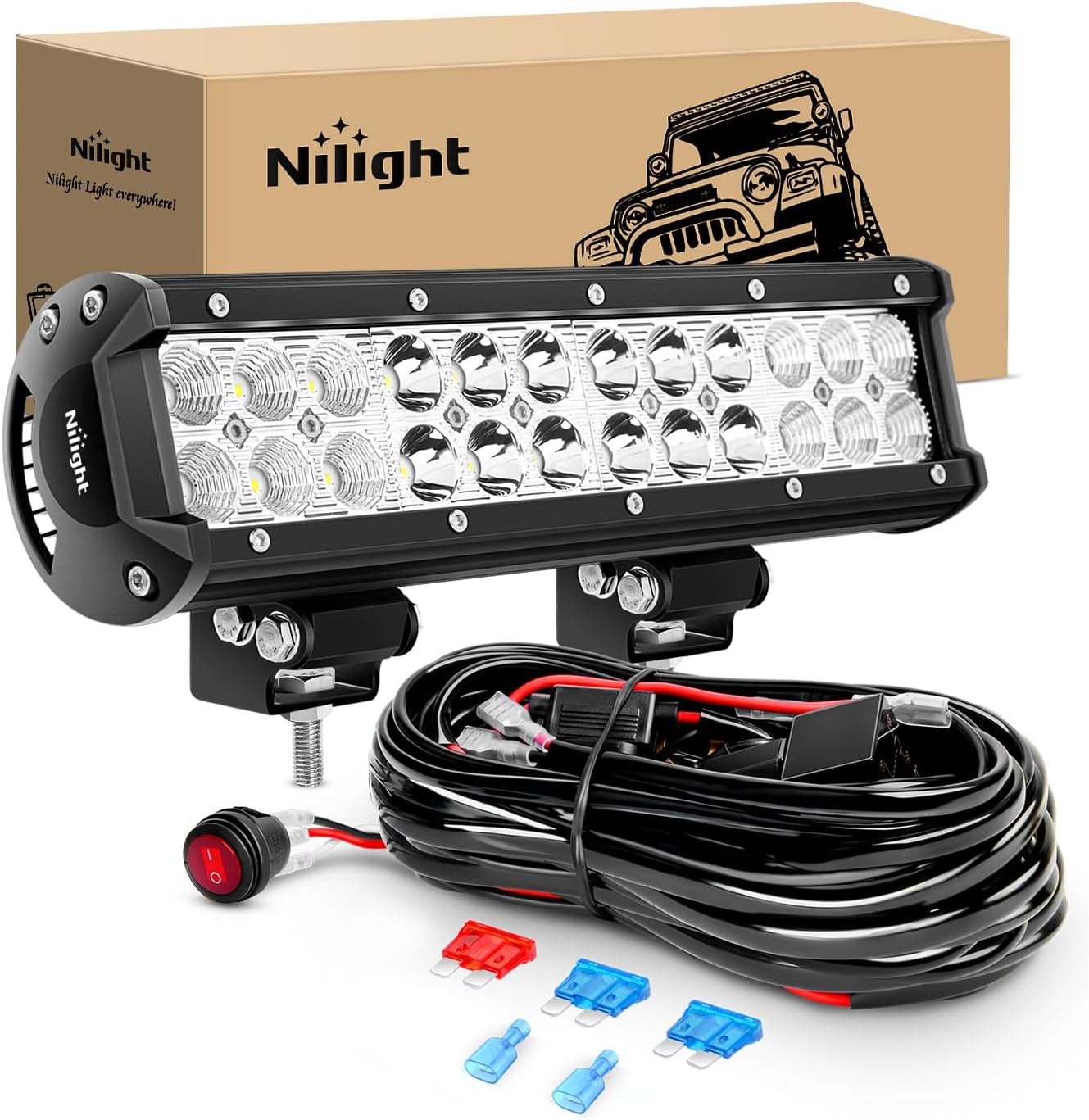 Nilight 12 Inch 72W LED Light Bar for Off Road Vehicles