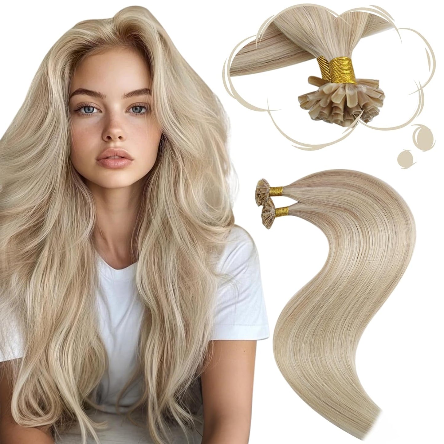Moresoo K Tip Hair Extensions for Stunning Ash Blonde Looks