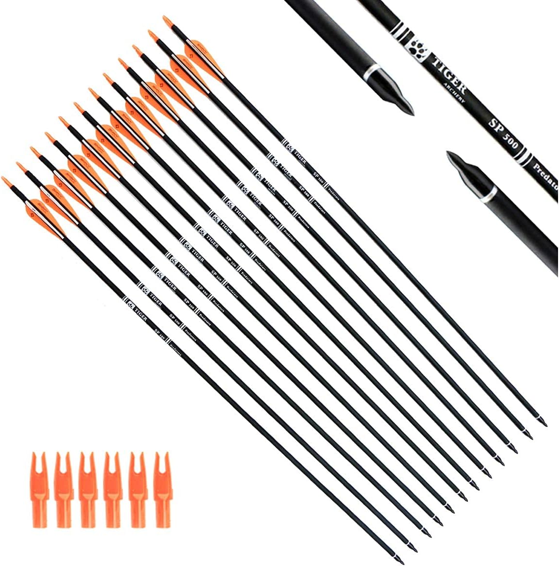 30Inch Carbon Arrow Practice Hunting Arrows for Bows - Pack of 12