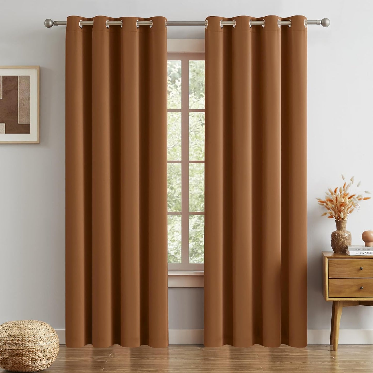 DUALIFE Caramel Brown Blackout Curtains for Bedroom 96 Inch