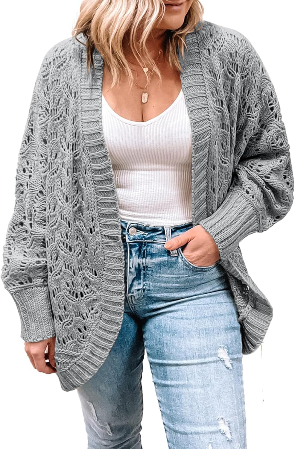 Eytino Womens Plus Size Crochet Cardigan Sweater for All Seasons