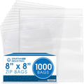 8 x 8 Reclosable Zip Plastic Bags 1000 Count - Clear 2 Mil