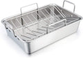 Stainless Steel Roasting Pan 16 in with V Rack & Cooling Rack - Heavy