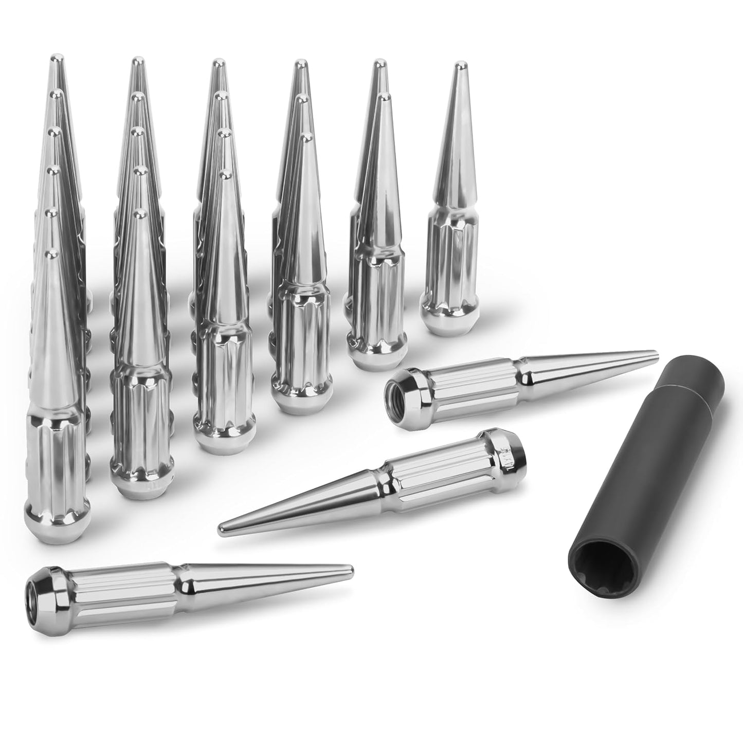 M14x1.5 Spike Lug Nuts Chrome Set for Chevy GMC Ford Ram
