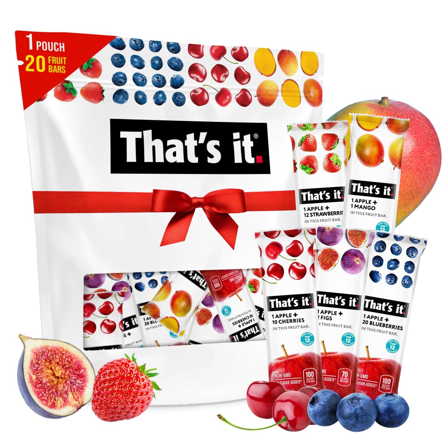 That's it Fruit Bars Snack 20 Pack - Healthy Vegan Low Carb Treats