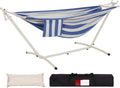 Blue White Double Hammock with Stand - 2-Person Heavy Duty Outdoor