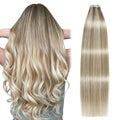 Tape in Hair Extensions Ash Blonde Highlighted 20in - Seamless Volume