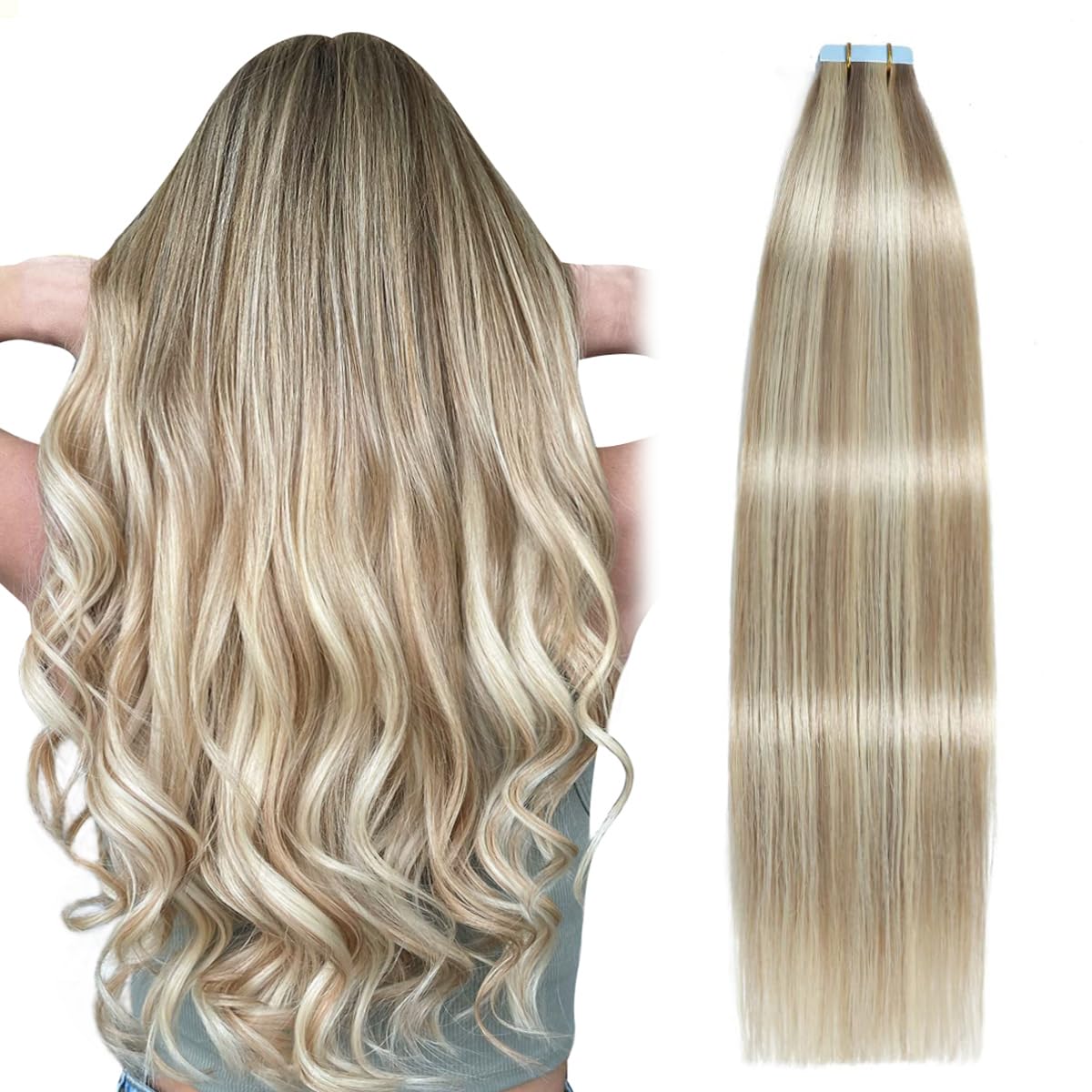 Tape in Hair Extensions Human Hair Ash Blonde 20 Inch Quality