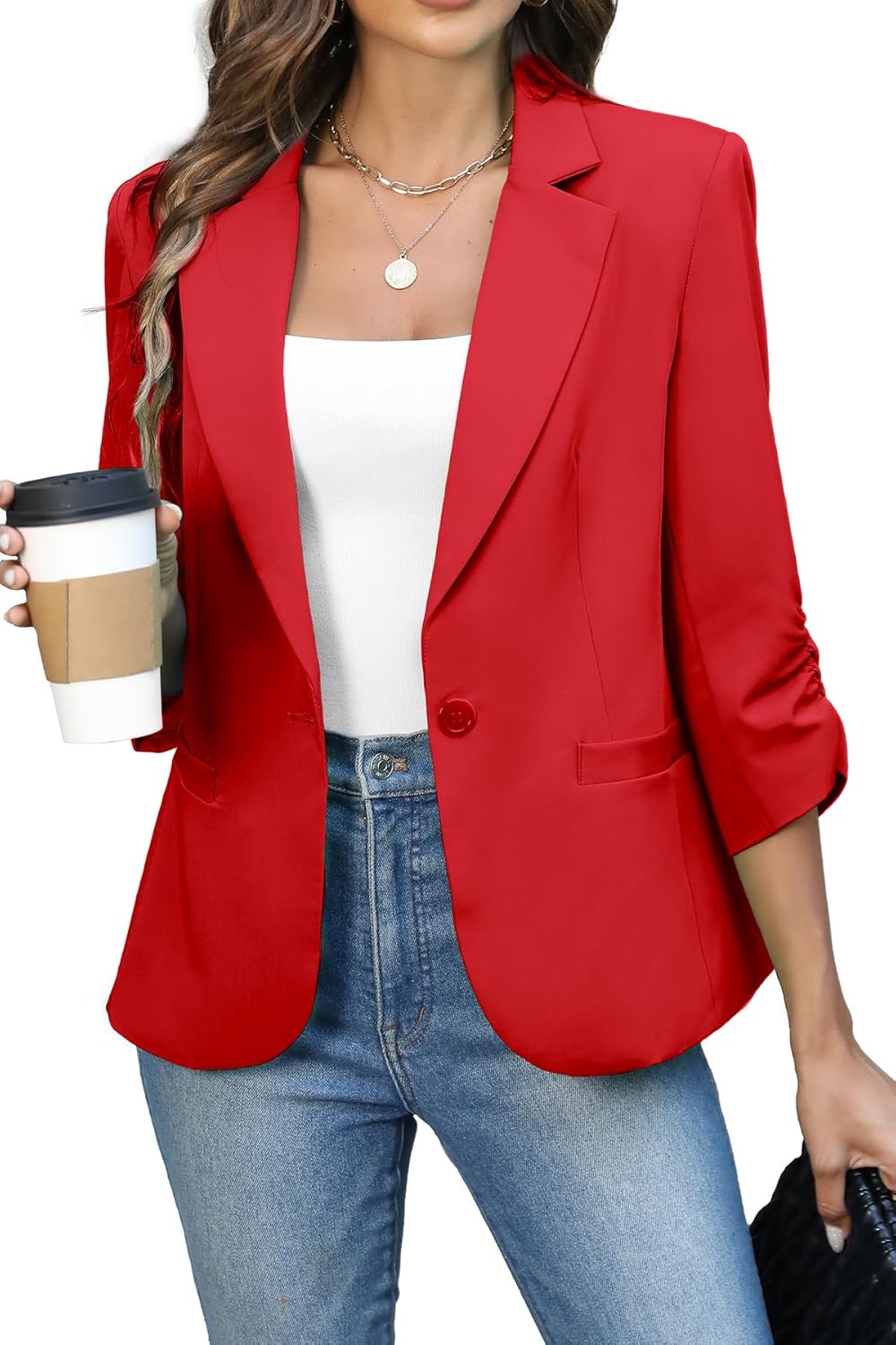 ELLEVEN Women's Ruched Blazers for Stylish Business Casual Wear