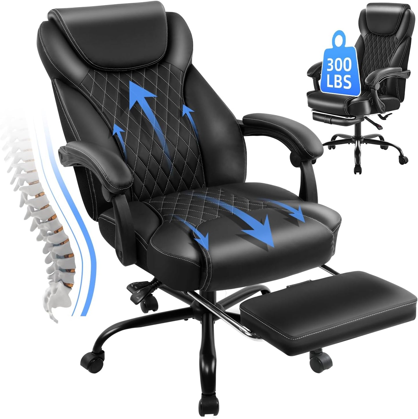 Big and Tall Ergonomic Office Chair with Foot Rest for Comfort