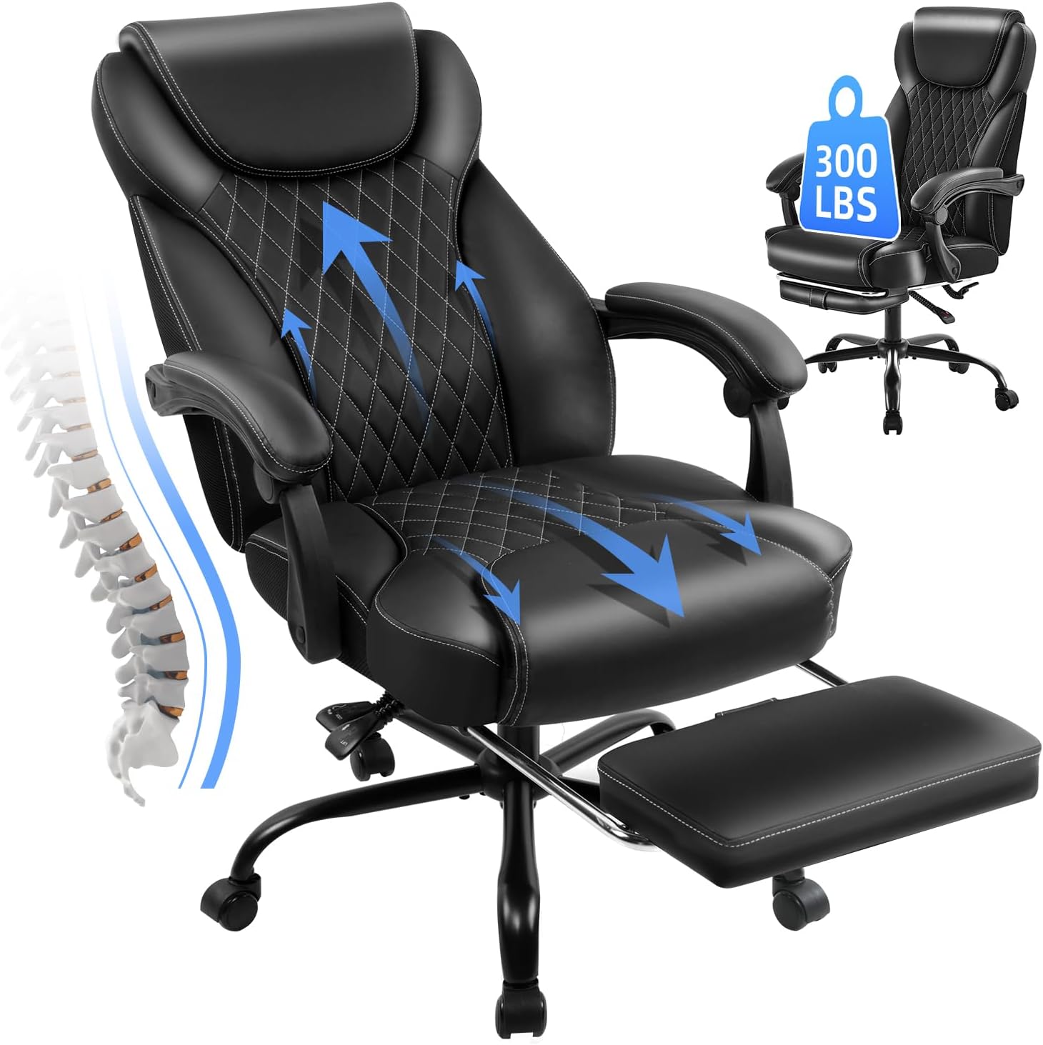 Big and Tall Ergonomic Office Chair with Foot Rest for Comfort