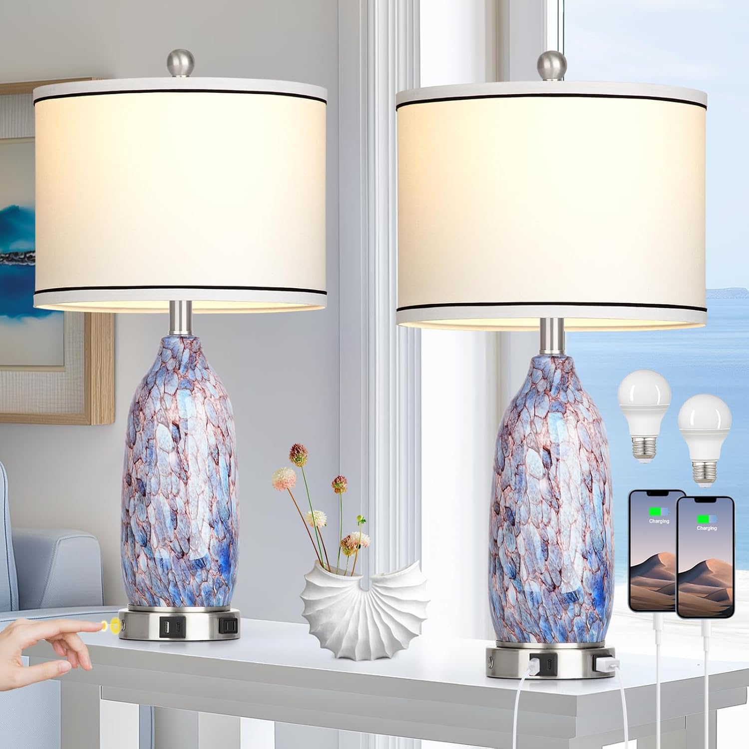 Coastal Lamps with USB Ports & LED Night Light by Lolikit