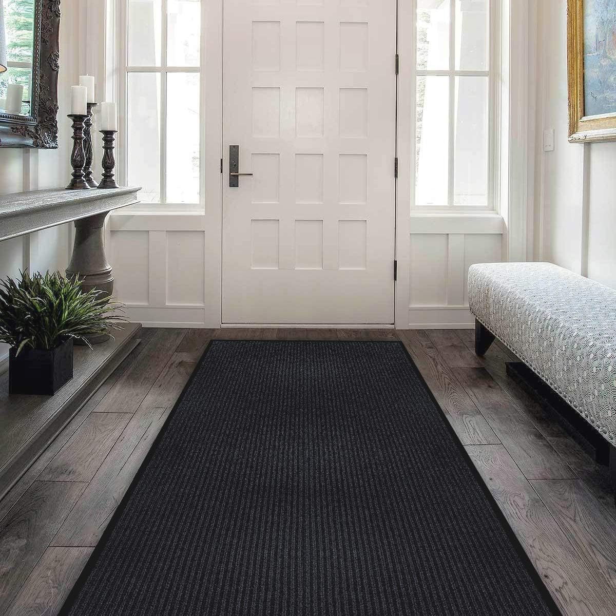 LuxUrux Striped Black Door Mat - Heavy-Duty Indoor/Outdoor Solution