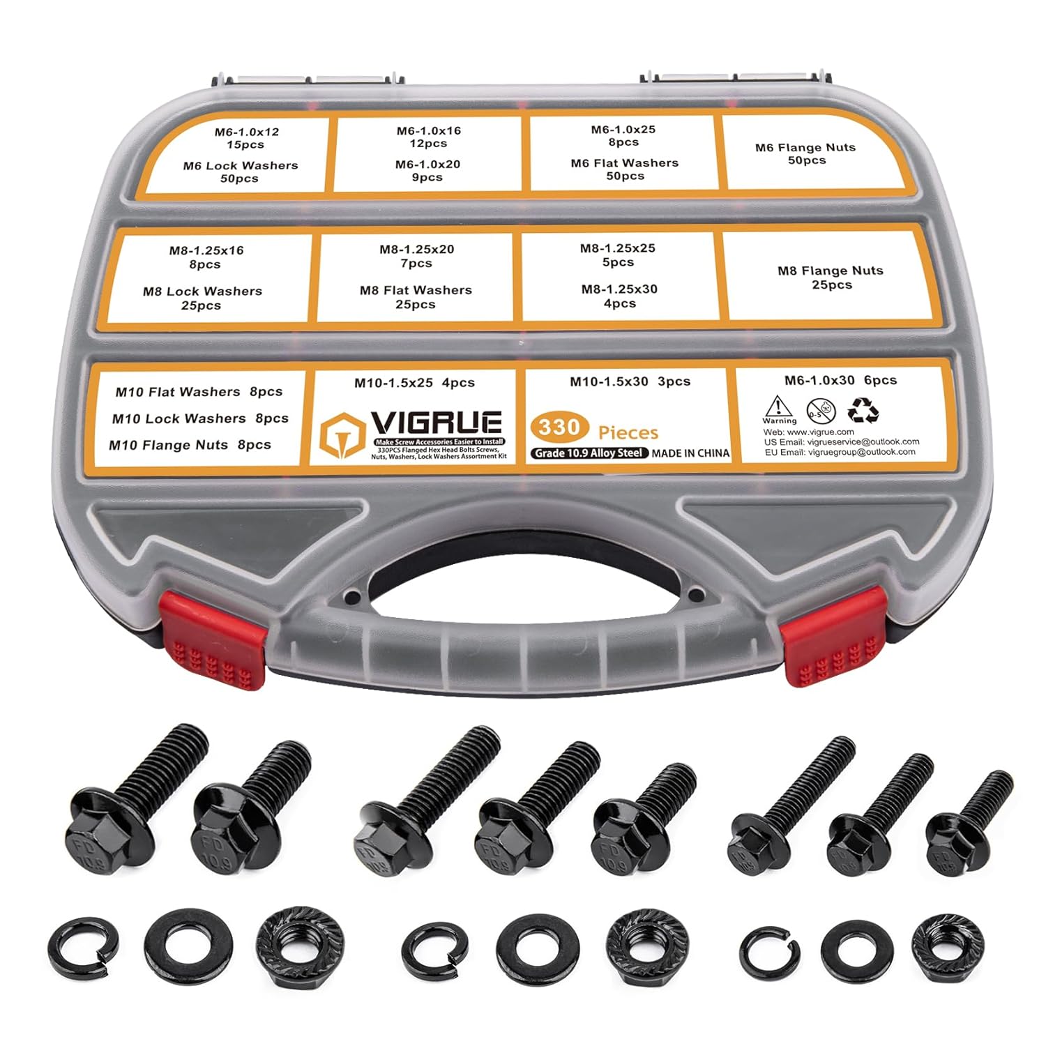 VIGRUE 330Pcs M6 M8 M10 Flange Bolt Assortment for Strength
