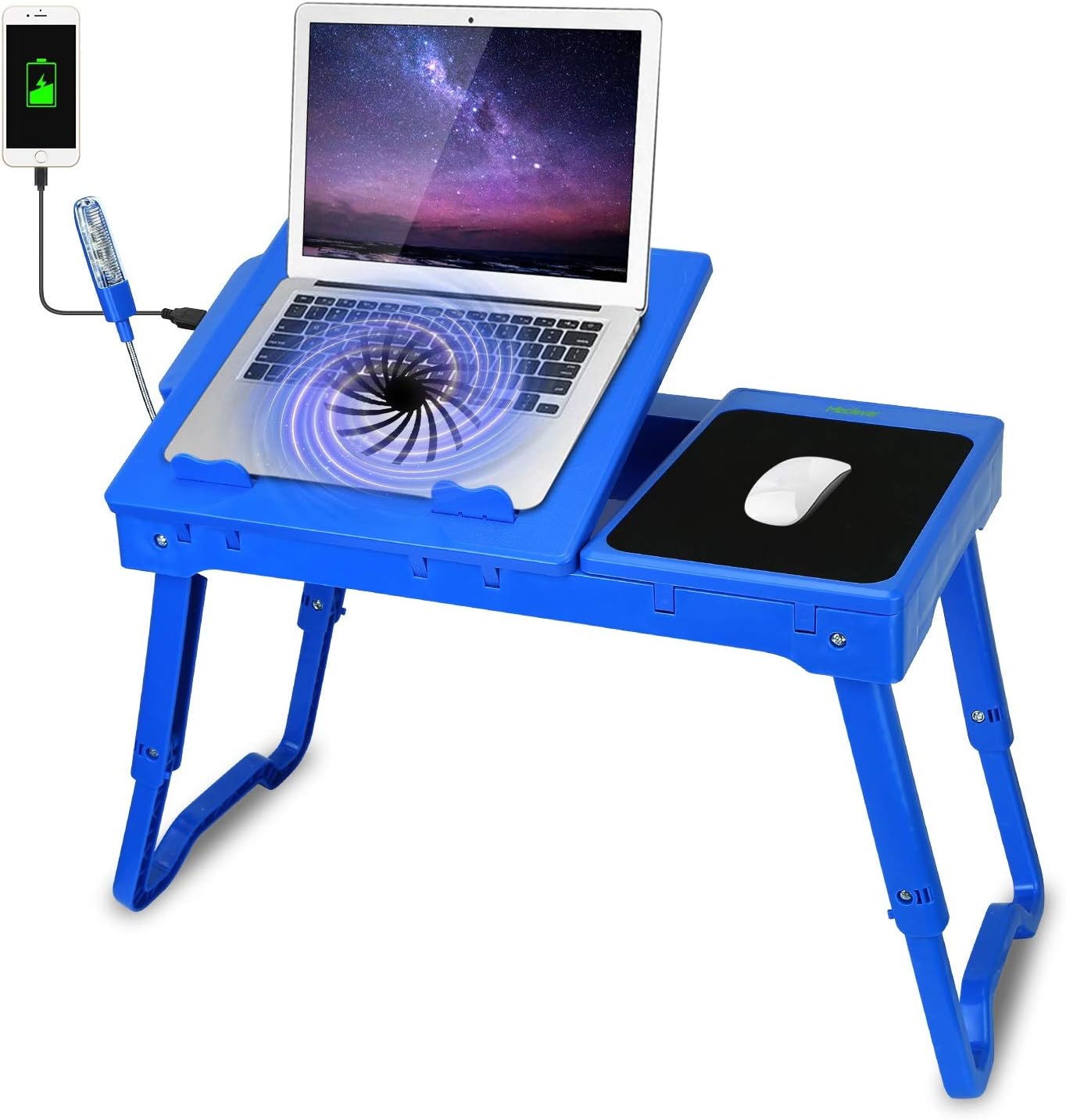 Moclever Laptop Table: Cooling Fan, Multiple Stands, LED Lamp