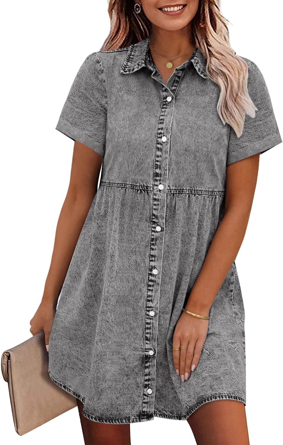 Stylish Denim Dress for Women: Babydoll Tiered Design