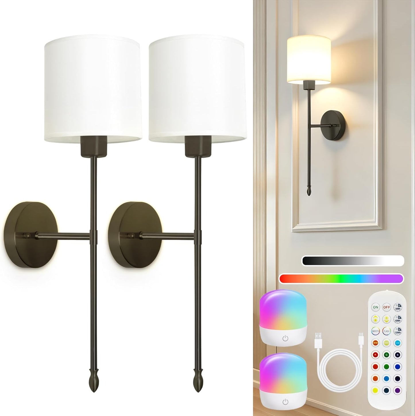 Battery Operated Wall Sconce Set of Two with Remote Control
