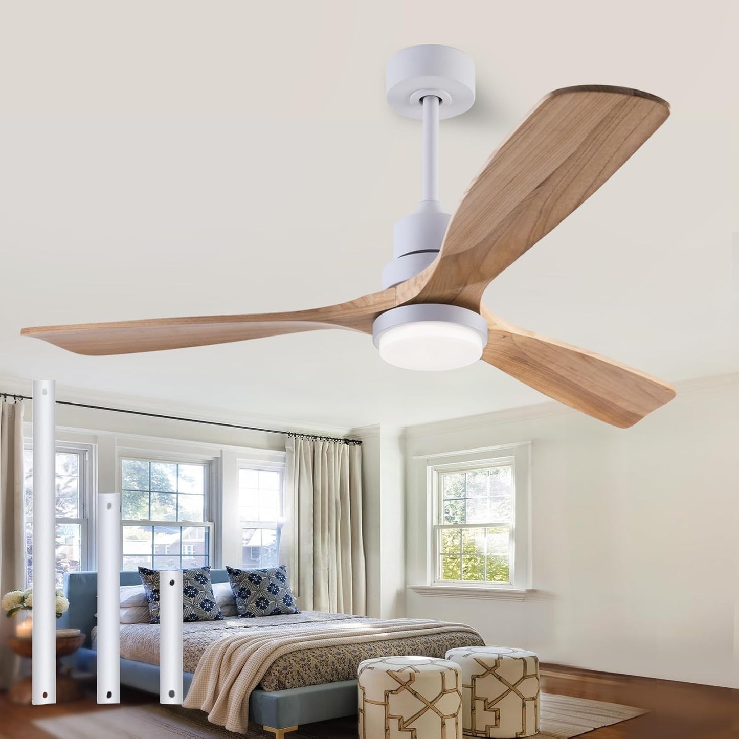 48 Inch Wood Ceiling Fan with Light and Remote Control Features