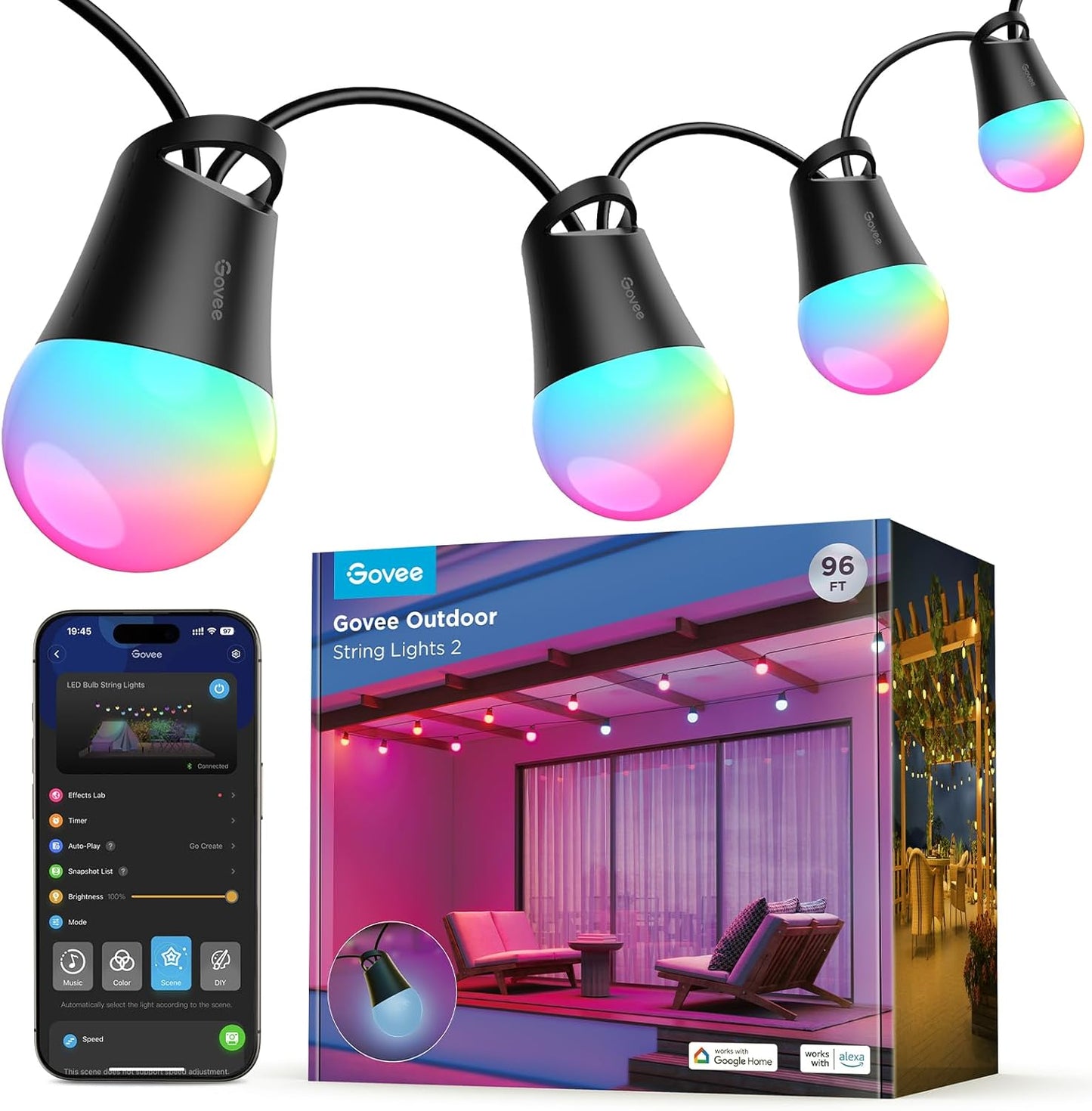 Govee Smart Outdoor String Lights 96ft with RGBIC Effects