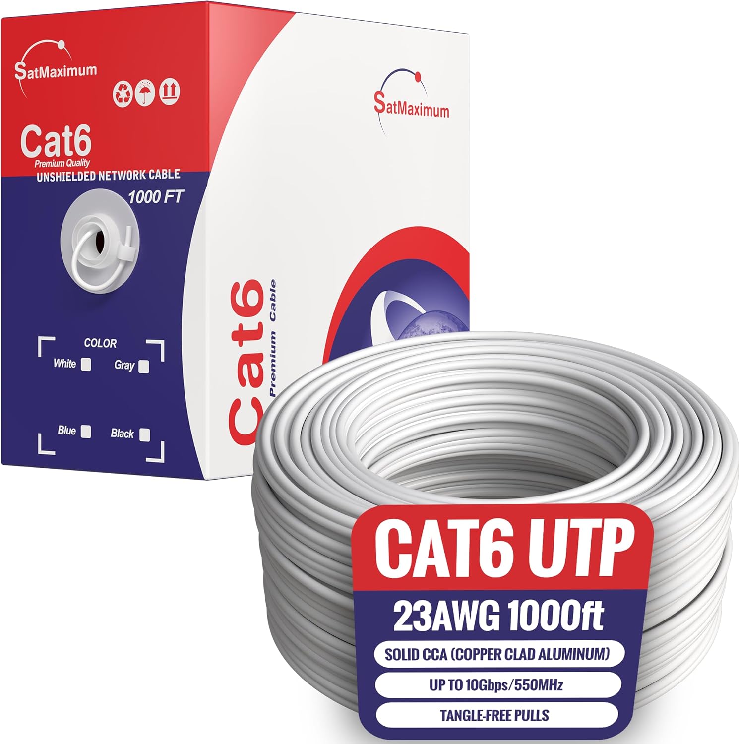 CAT6 Cable 1000ft Pull Box Solid Ethernet LAN UTP Wire Bulk