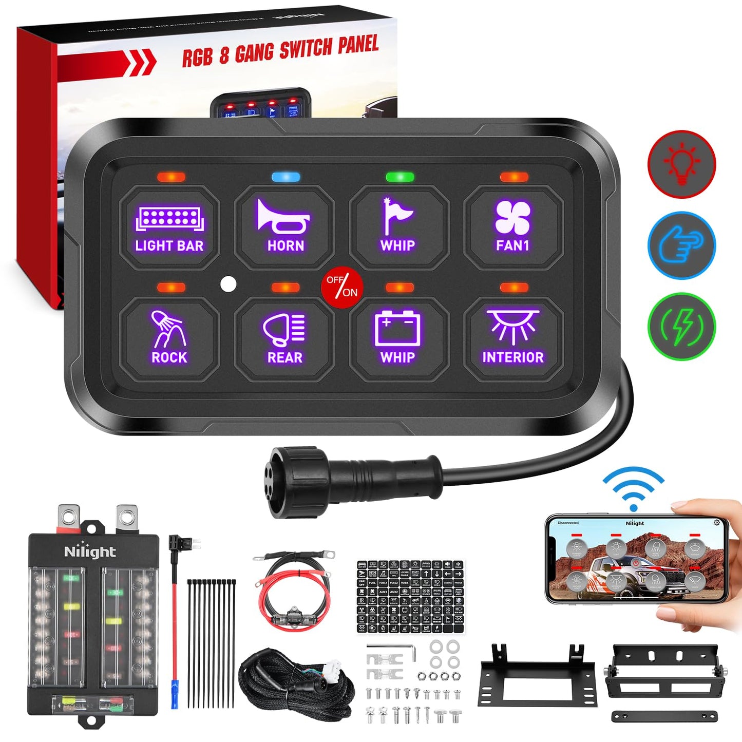 Nilight 8 Gang Switch Panel System with APP Control and RGB Backlight