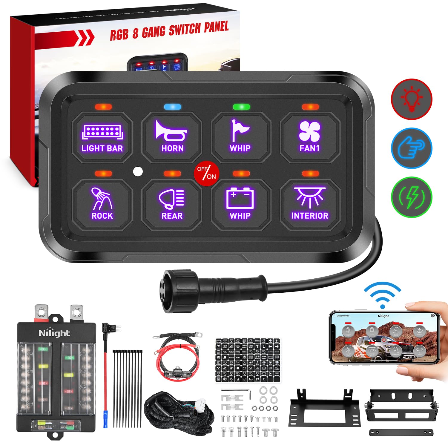 Nilight 8 Gang Switch Panel System with APP Control and RGB Backlight