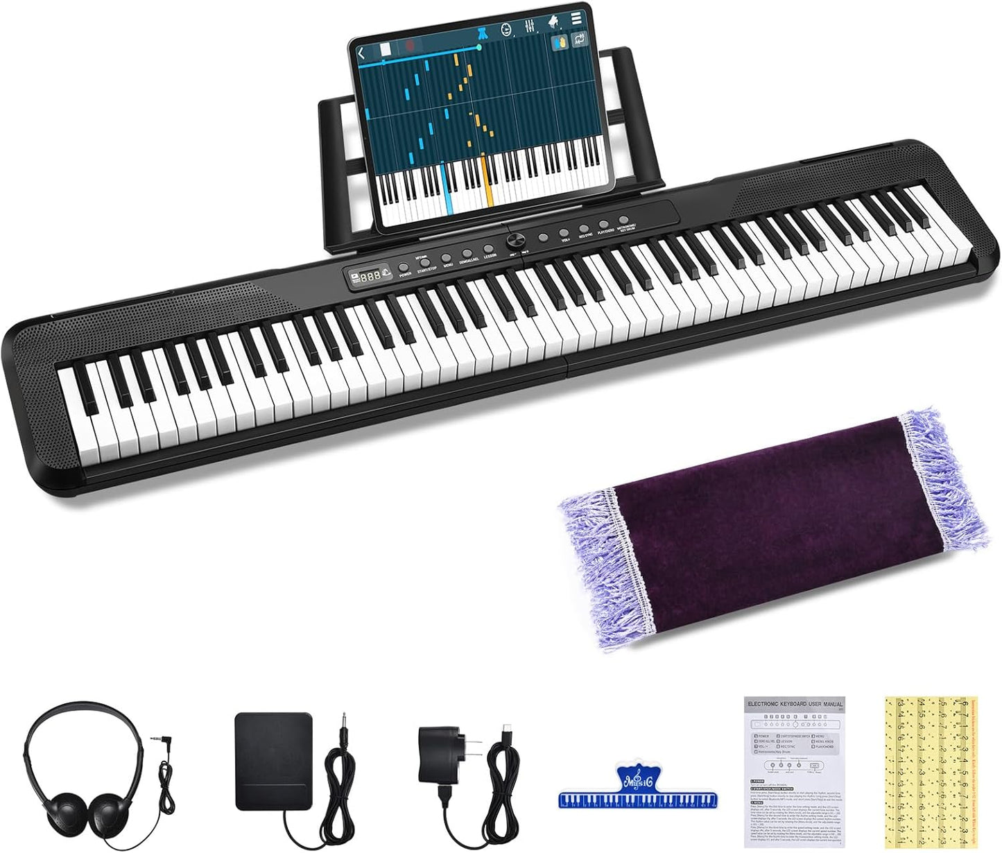 Veitob 88 Key Digital Piano Bundle: Semi-Weighted Keys, Dual Speakers