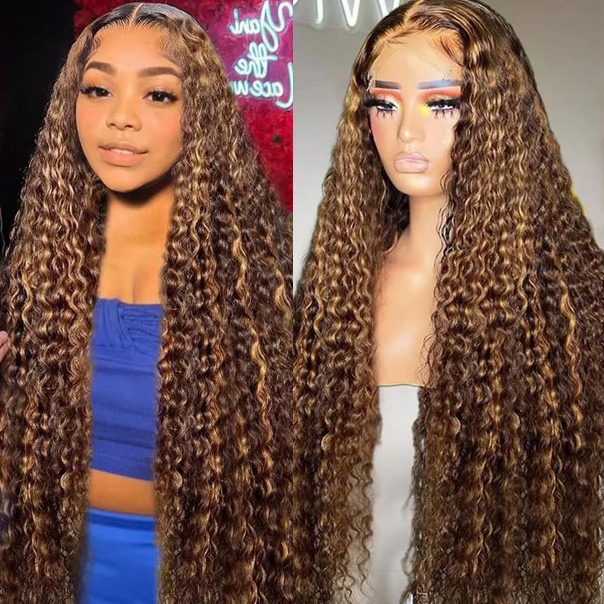 32in Highlight Curly Lace Front Wigs for Women - Ombre Style