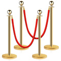 Stainless Steel Stanchion Post Queue 5 ft Red Velvet Rope - Gold Set