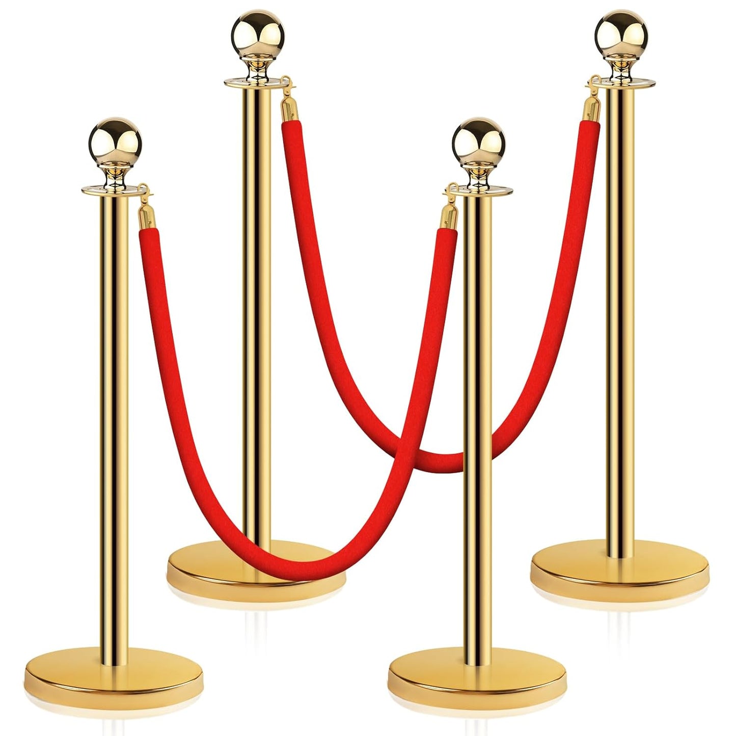 Stainless Steel Stanchion Post Queue with Red Velvet Rope Set